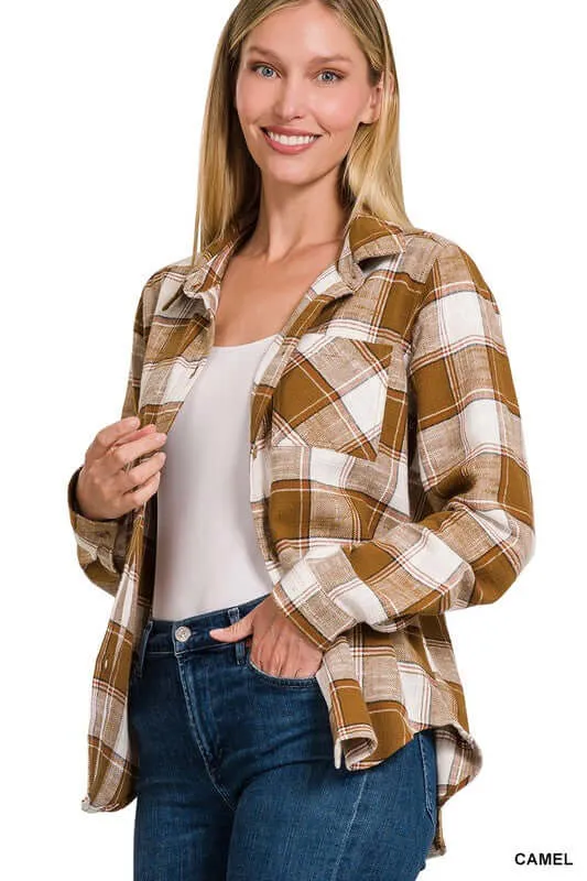 Chic Cotton Plaid Shacket Jacket