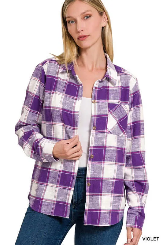 Chic Cotton Plaid Shacket Jacket