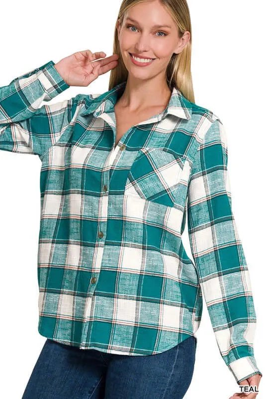 Chic Cotton Plaid Shacket Jacket