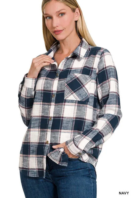 Chic Cotton Plaid Shacket Jacket