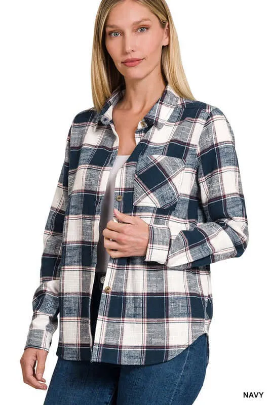 Chic Cotton Plaid Shacket Jacket