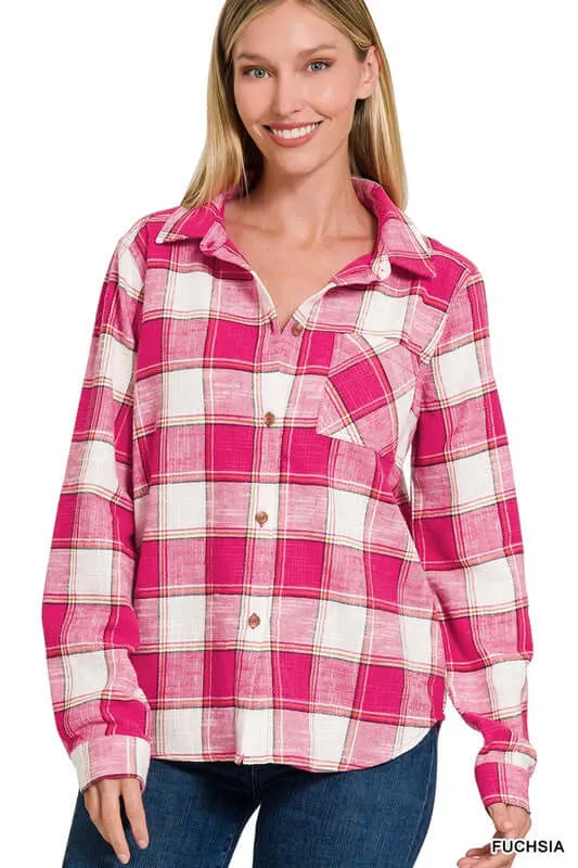 Chic Cotton Plaid Shacket Jacket