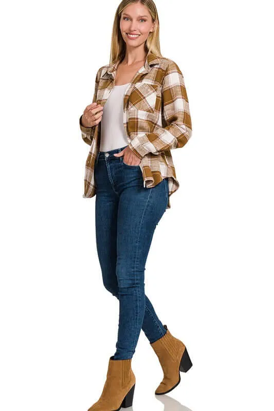 Chic Cotton Plaid Shacket Jacket