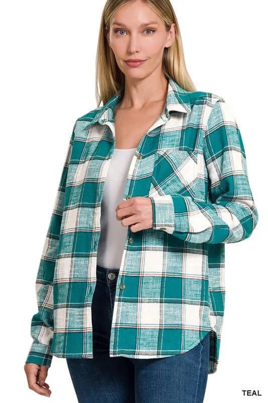 Chic Cotton Plaid Shacket Jacket