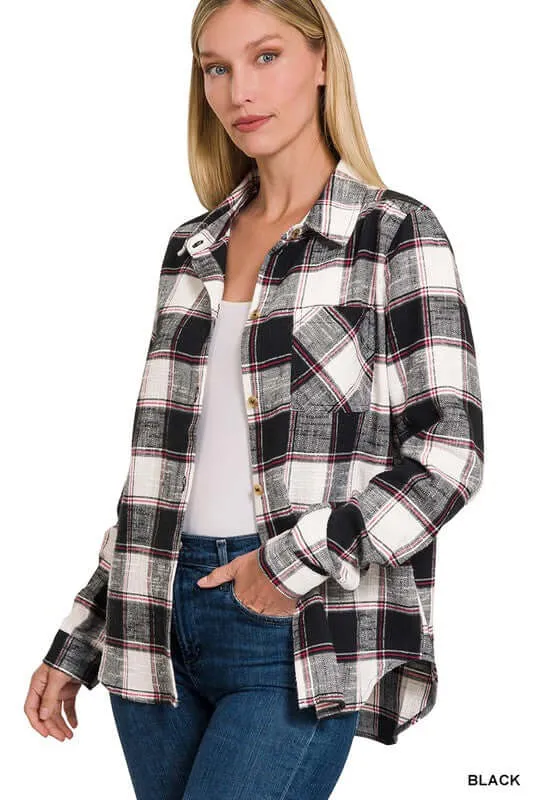 Chic Cotton Plaid Shacket Jacket