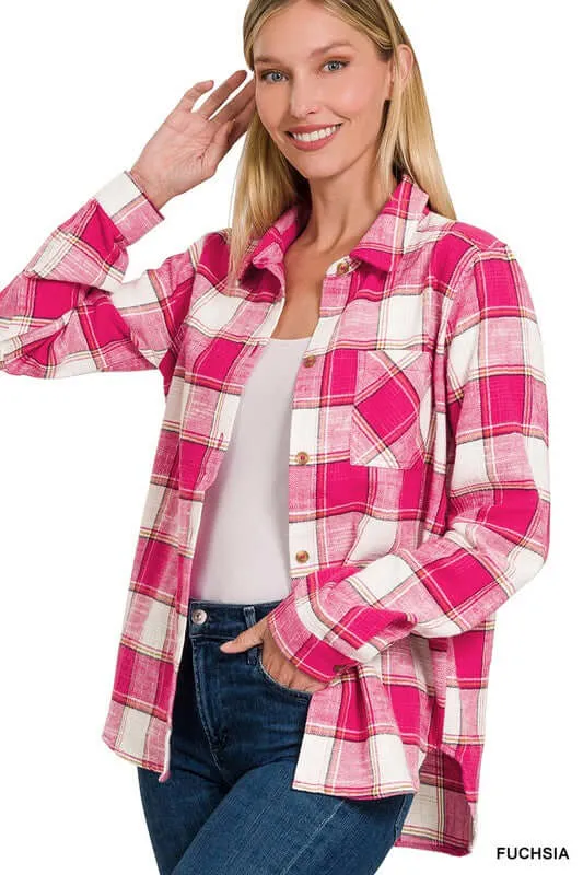 Chic Cotton Plaid Shacket Jacket