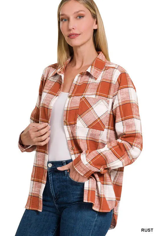 Chic Cotton Plaid Shacket Jacket