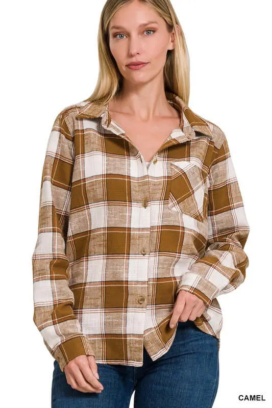 Chic Cotton Plaid Shacket Jacket