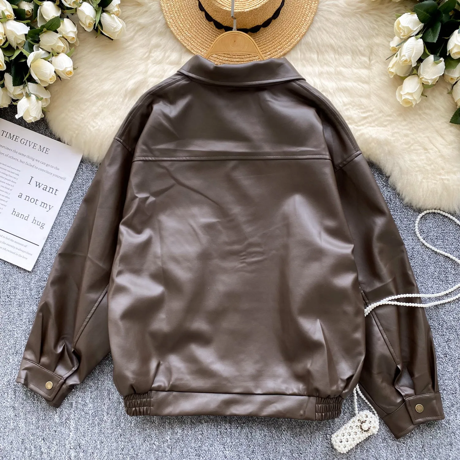 Chic Lapeled Loose-fit PU Jacket