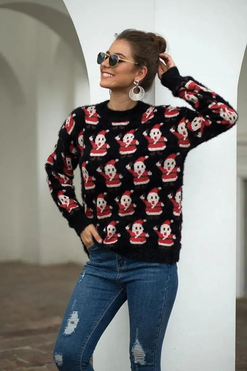 Christmas Santa Claus Women Sweater - Black