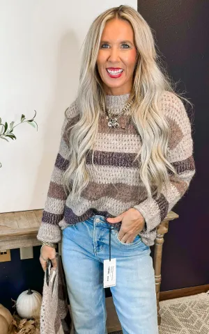 Chunky Crochet Knit Stripe Sweater