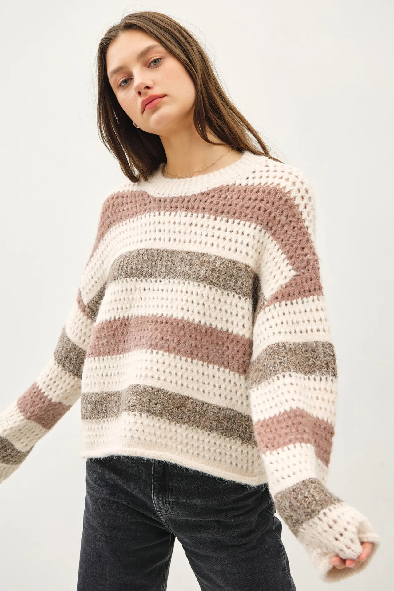 Chunky Crochet Knit Stripe Sweater