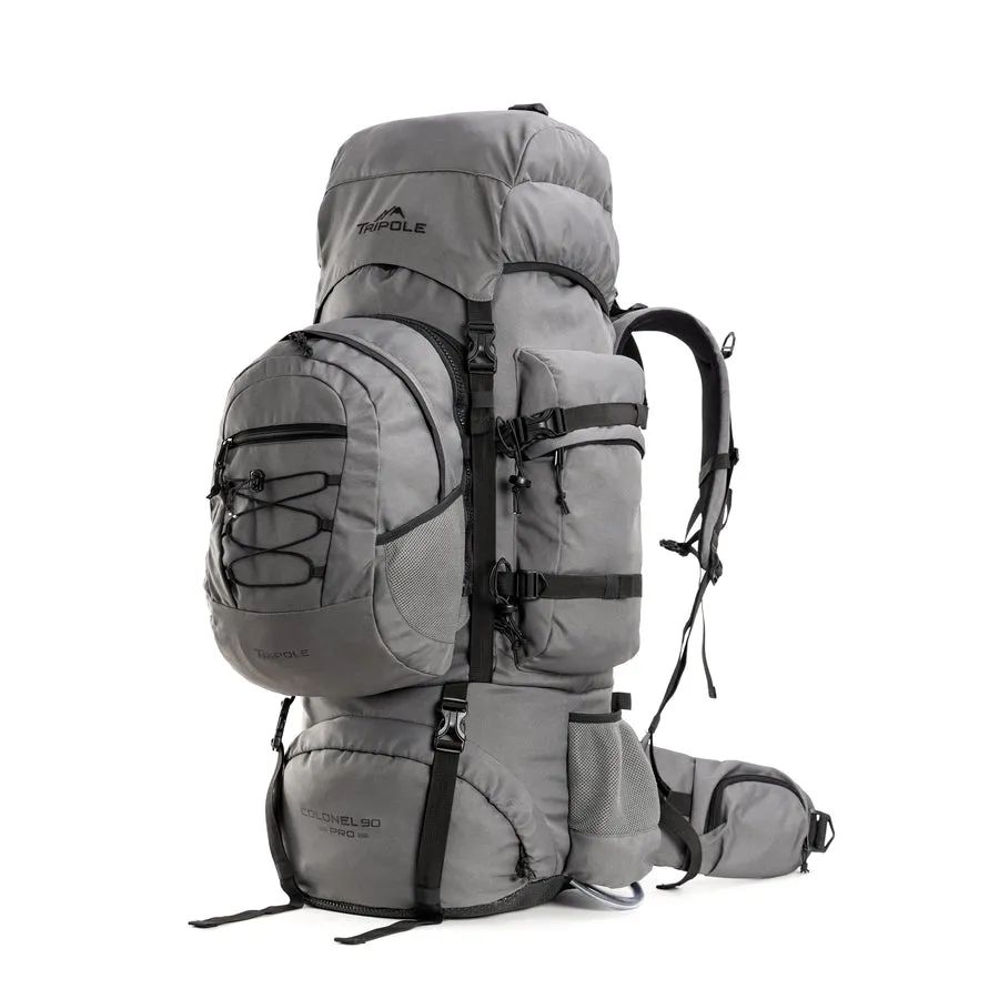 Colonel Pro Metal Frame Rucksack | Front Opening | Detachable Bag | Rain Cover | 90 Litres, Grey