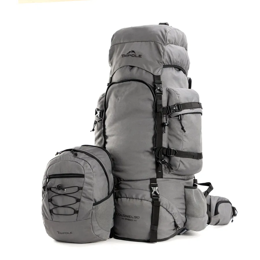 Colonel Pro Metal Frame Rucksack | Front Opening | Detachable Bag | Rain Cover | 90 Litres, Grey