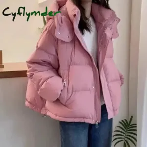 Cyflymder Fashion Parkas Jacket Women's Korean New Autumn Winter Loose Hooded Thicken Warm Down Cotton Padded Short Coats Female Tops