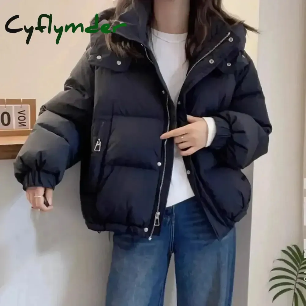 Cyflymder Fashion Parkas Jacket Women's Korean New Autumn Winter Loose Hooded Thicken Warm Down Cotton Padded Short Coats Female Tops