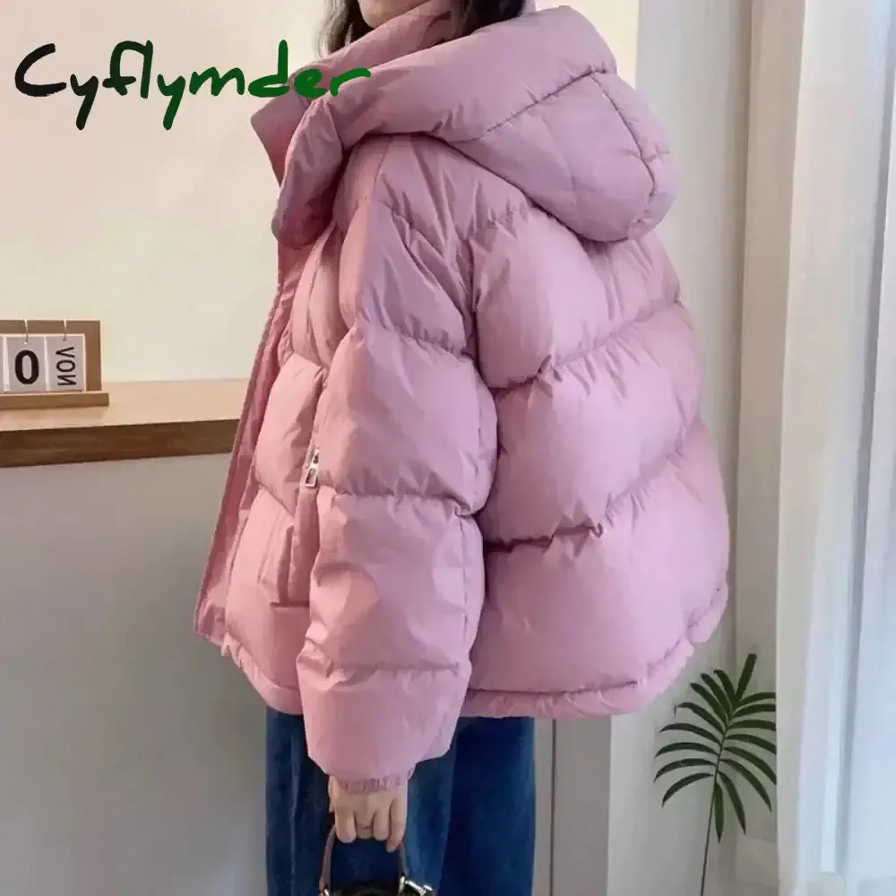 Cyflymder Fashion Parkas Jacket Women's Korean New Autumn Winter Loose Hooded Thicken Warm Down Cotton Padded Short Coats Female Tops