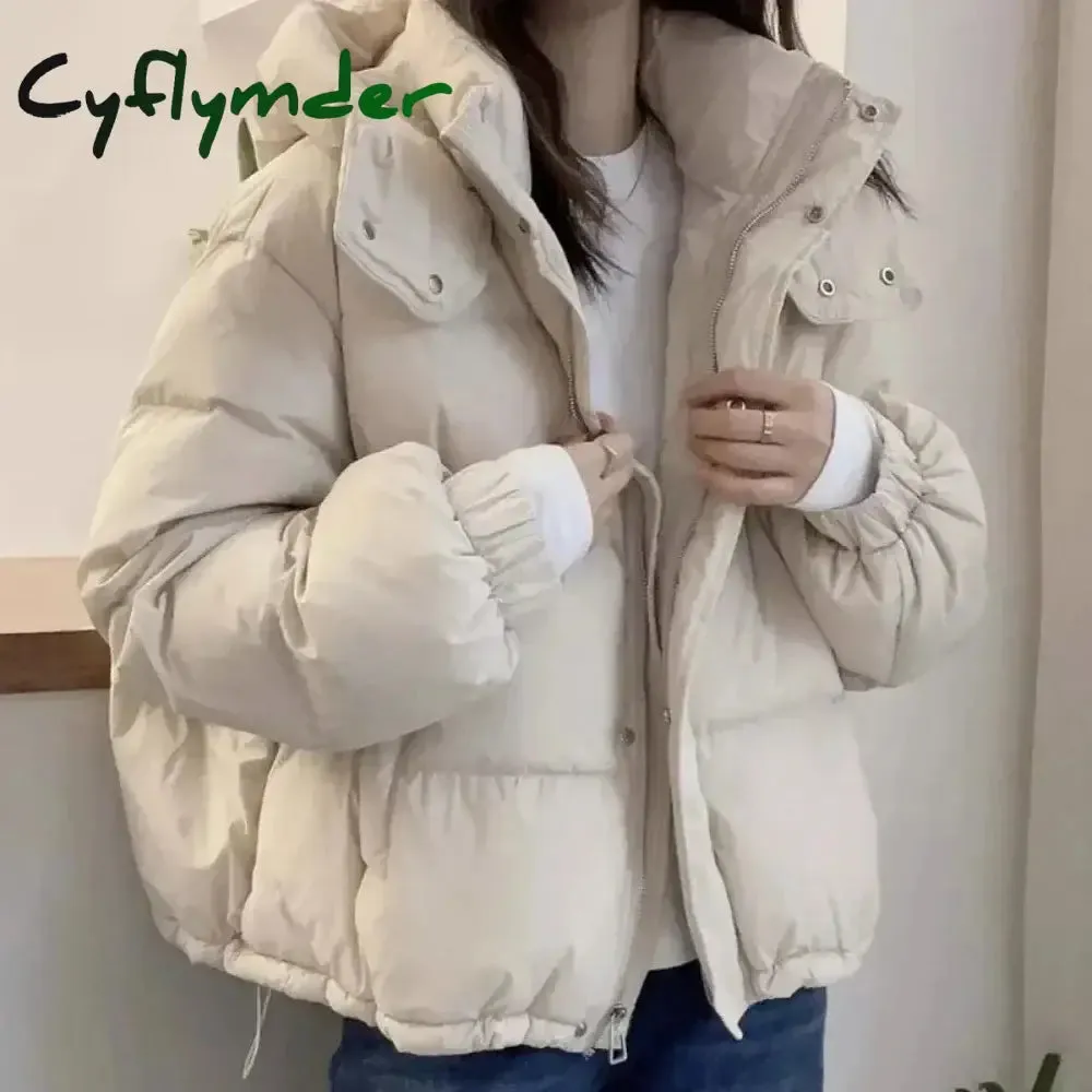 Cyflymder Fashion Parkas Jacket Women's Korean New Autumn Winter Loose Hooded Thicken Warm Down Cotton Padded Short Coats Female Tops