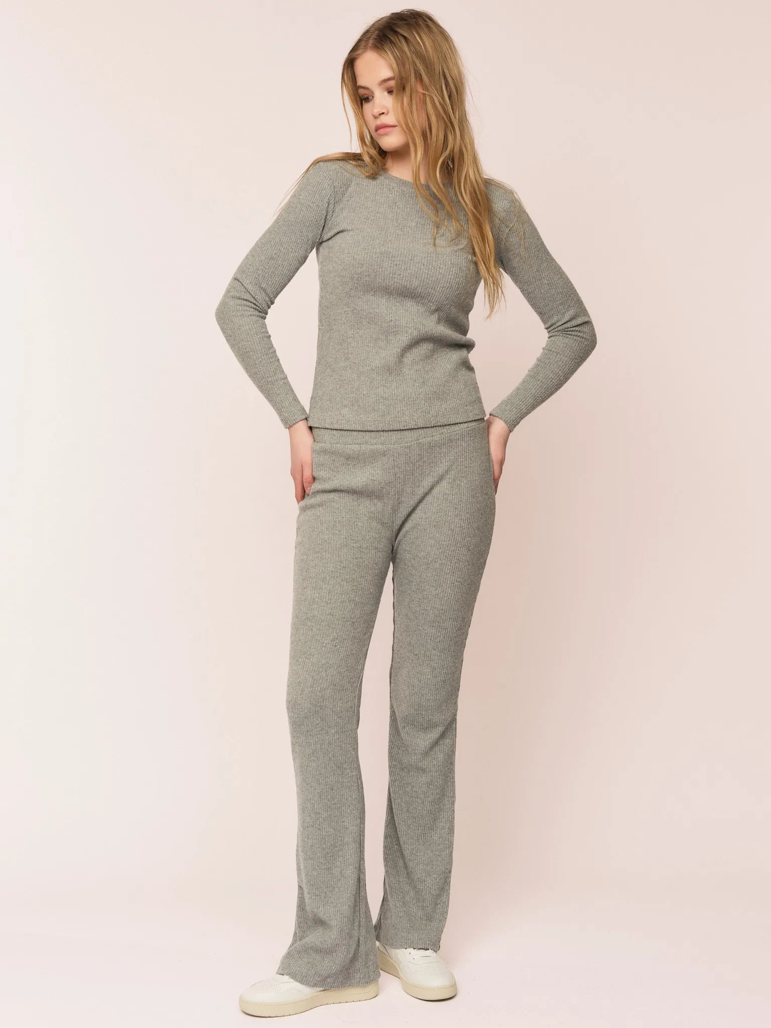 Daniela Rib Trouser - Dark Grey Melange