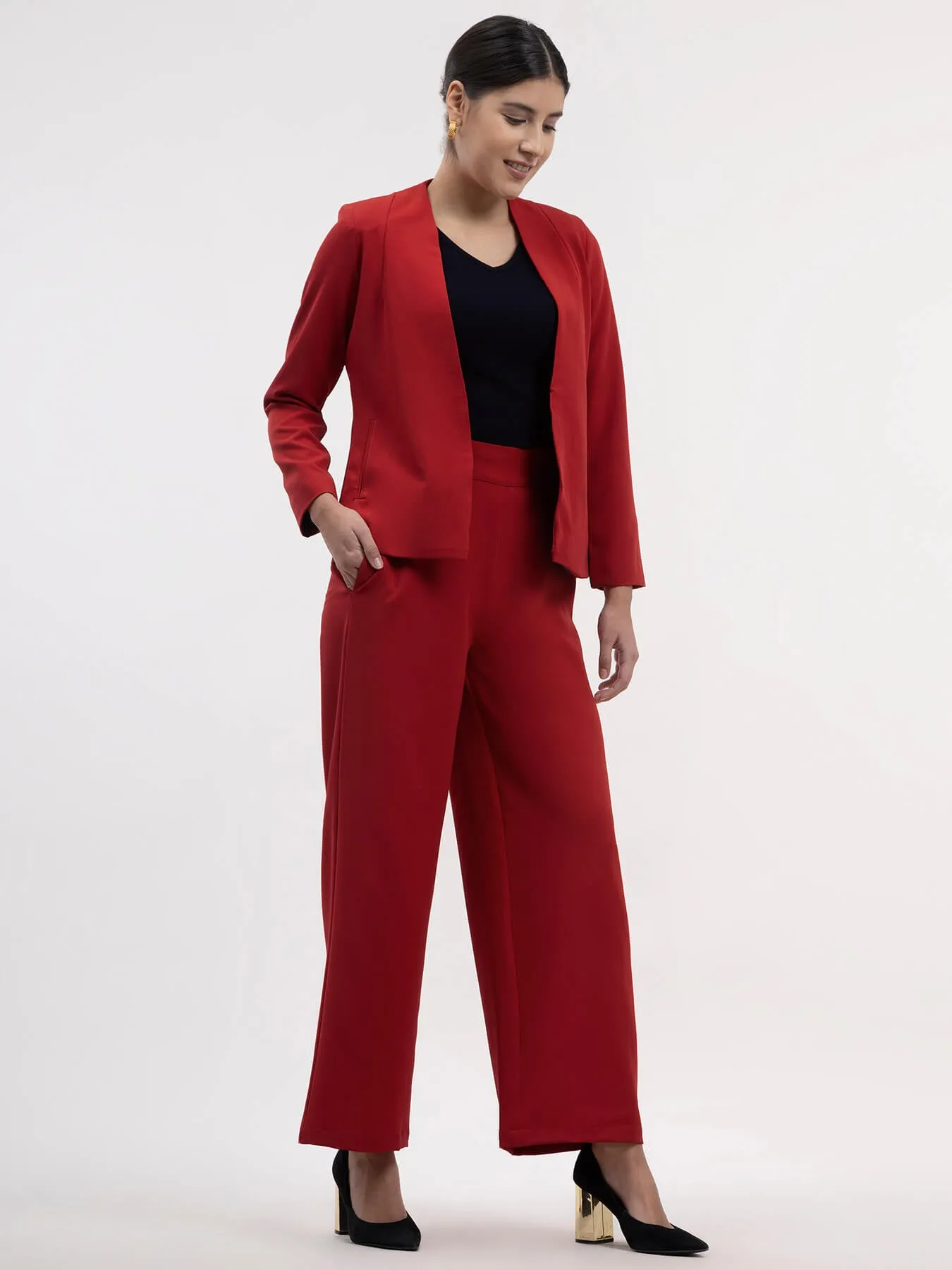 Elasticated Wide Leg Trouser - Red