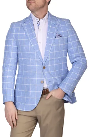 French Blue Windowpane Textured Sport Coat