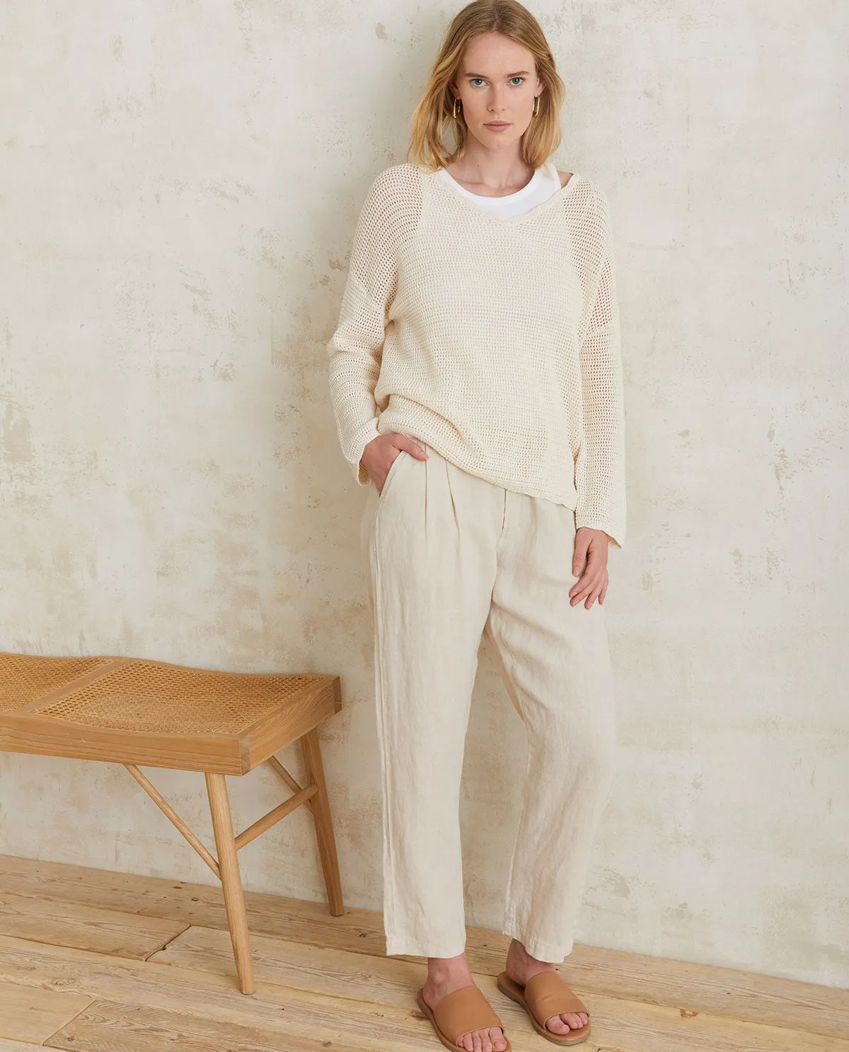 Georges Pleated Linen Beige Trousers