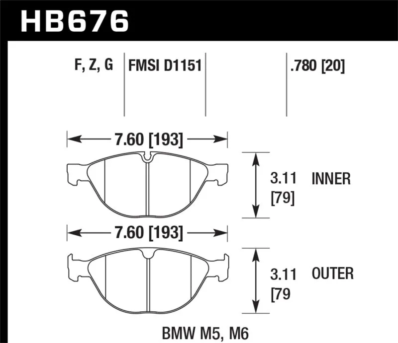 Hawk HPS Street Front Brake Pads - 06-10 BMW M5/M6 - HB676F.780