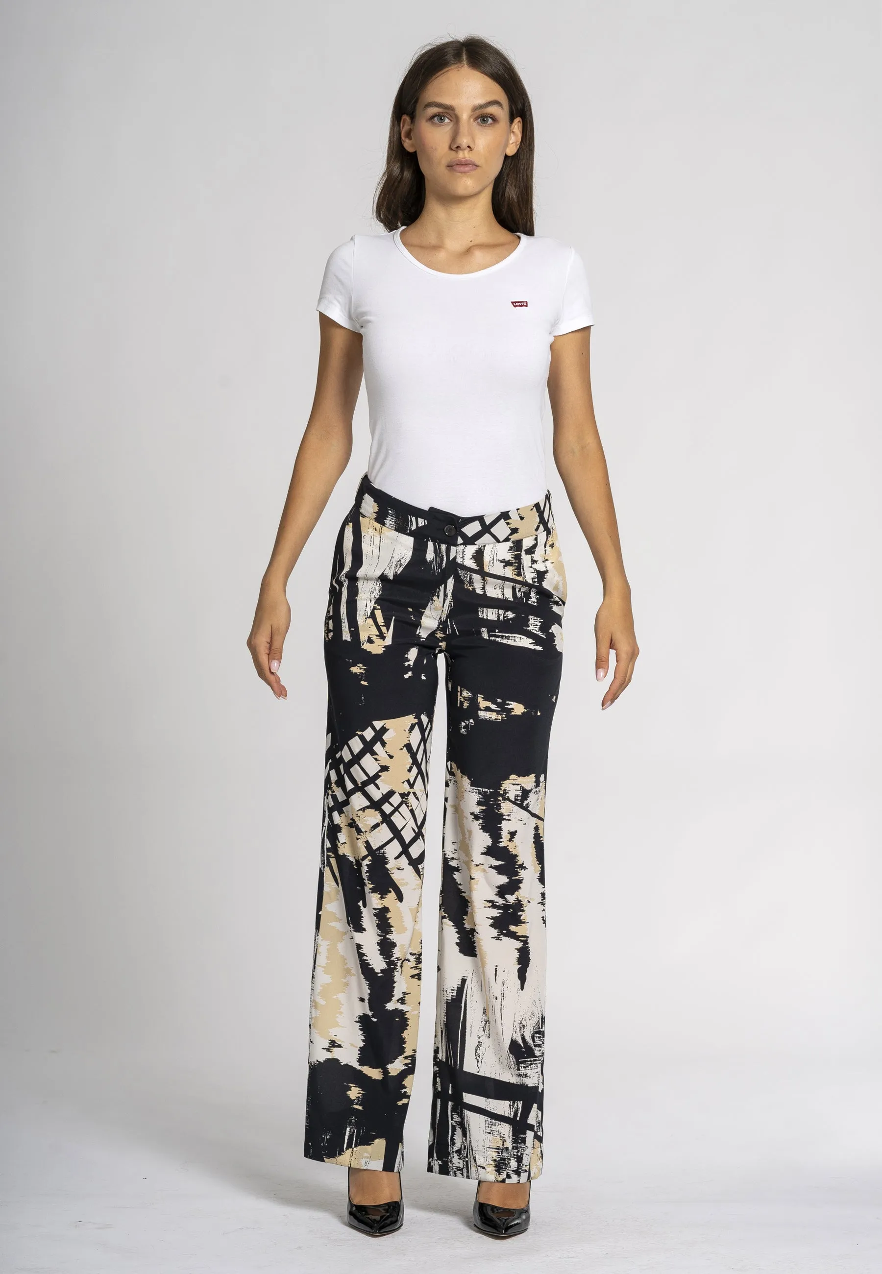 Lavanda Silk Print Wide-Leg Trousers - Soft Trousers with Palace Leg Line, Comfortable Elastic Waist, Stylish Design