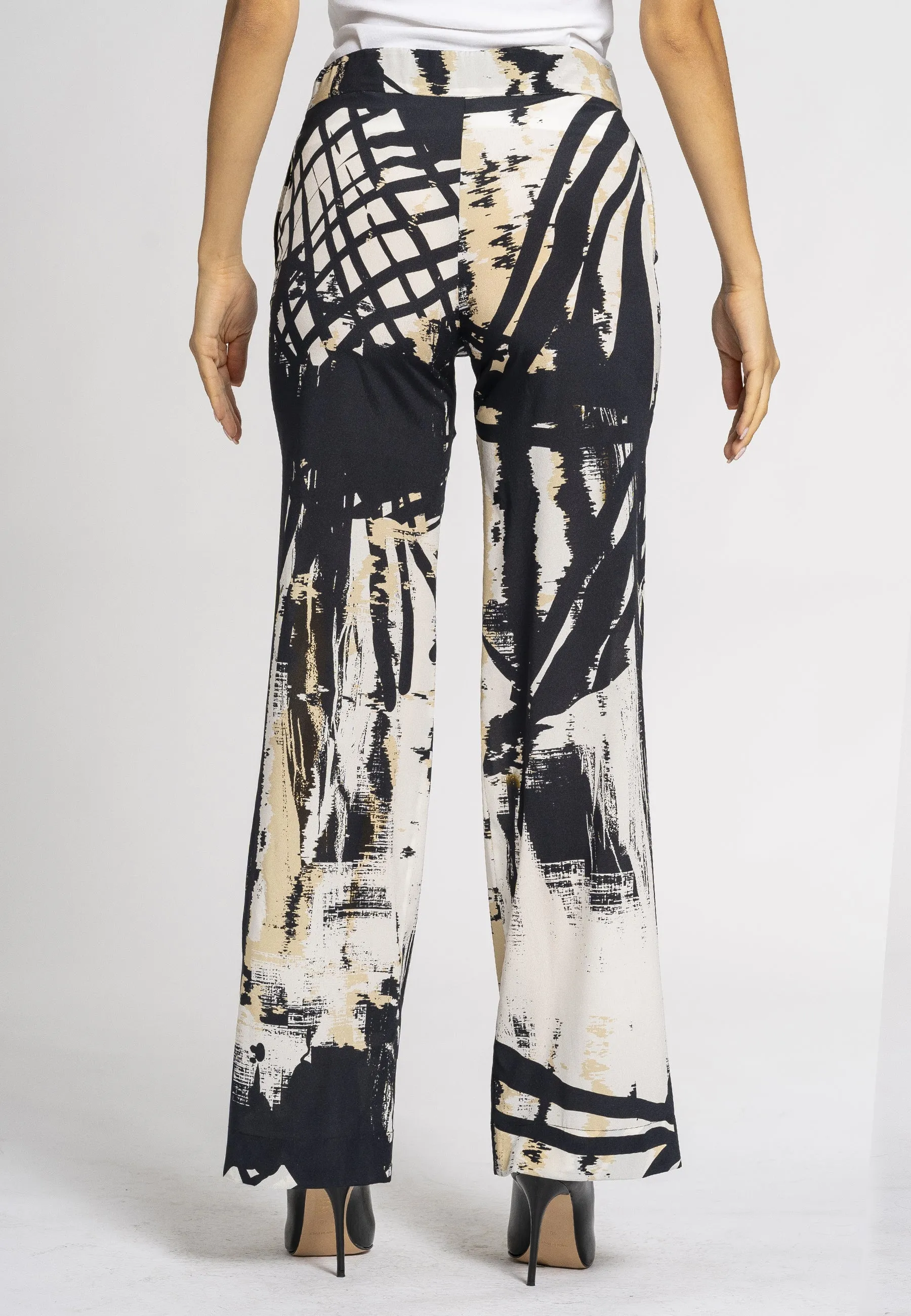 Lavanda Silk Print Wide-Leg Trousers - Soft Trousers with Palace Leg Line, Comfortable Elastic Waist, Stylish Design