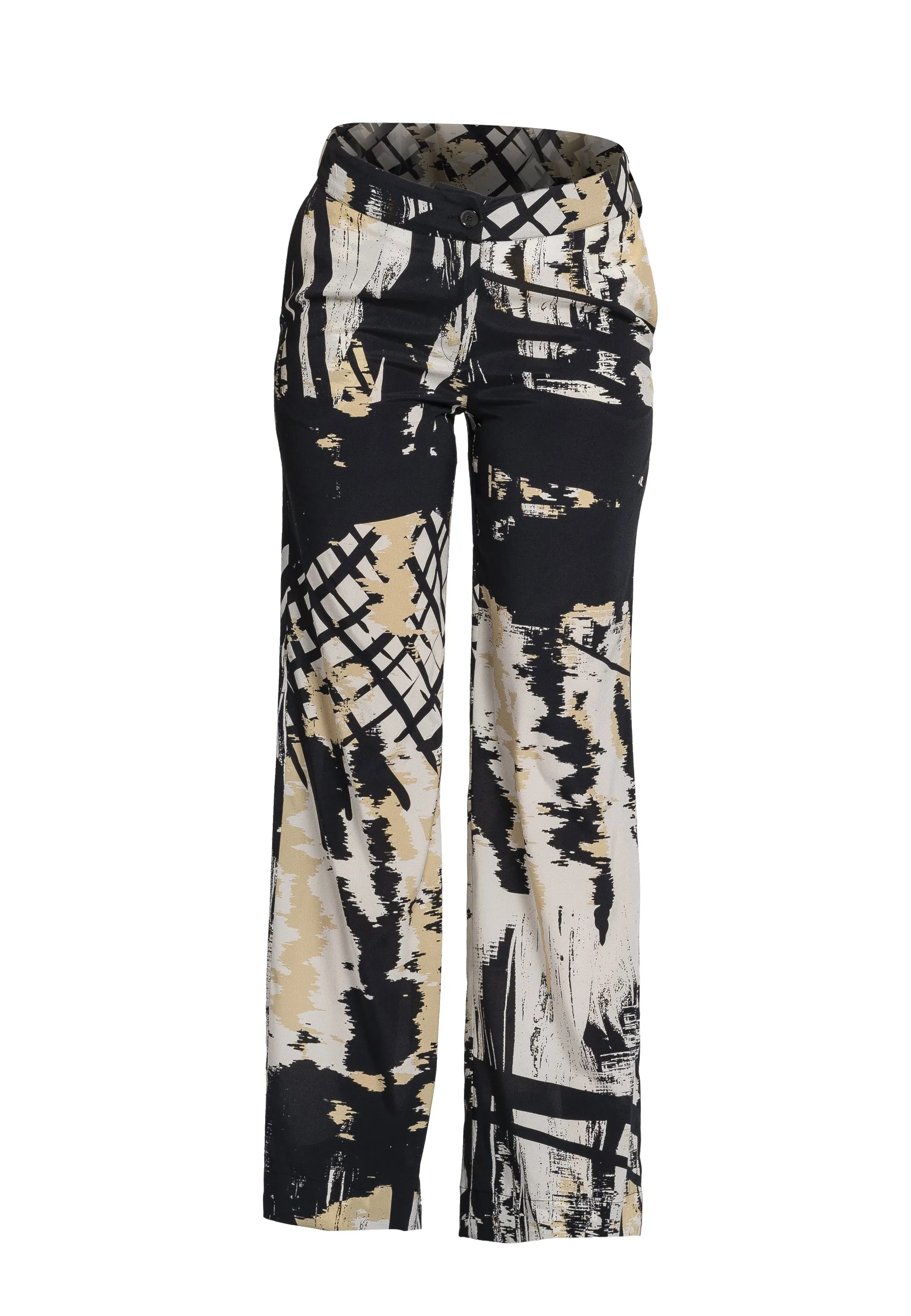 Lavanda Silk Print Wide-Leg Trousers - Soft Trousers with Palace Leg Line, Comfortable Elastic Waist, Stylish Design