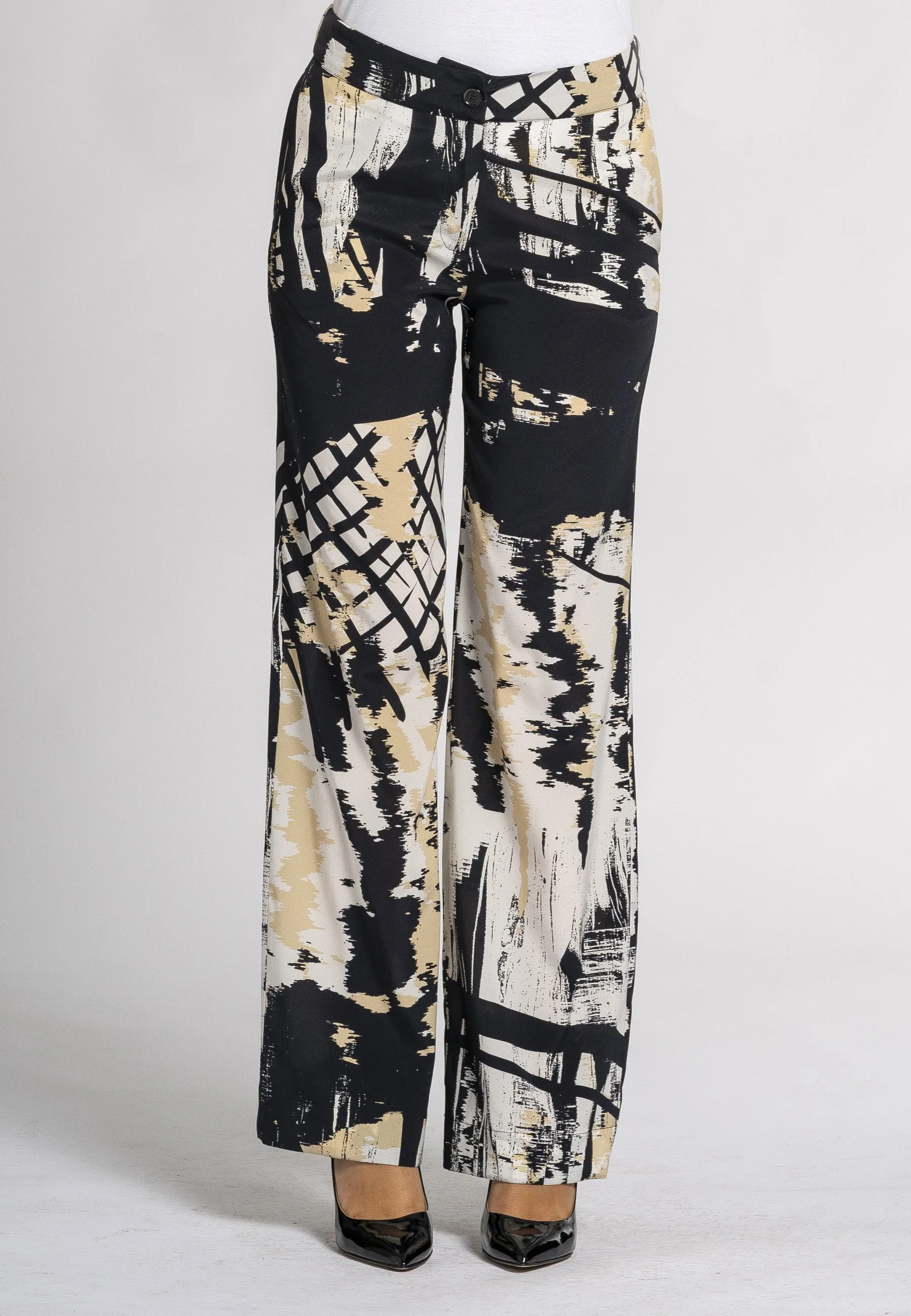 Lavanda Silk Print Wide-Leg Trousers - Soft Trousers with Palace Leg Line, Comfortable Elastic Waist, Stylish Design