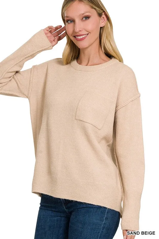 MELANGE HI-LOW HEM ROUND NECK SWEATER • MORE COLORS