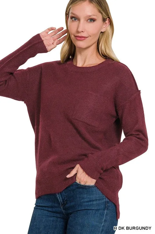 MELANGE HI-LOW HEM ROUND NECK SWEATER • MORE COLORS