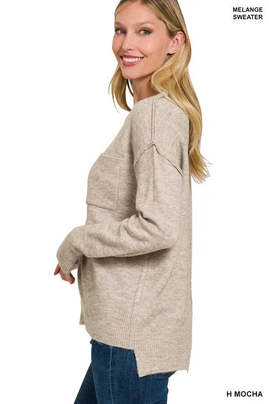 MELANGE HI-LOW HEM ROUND NECK SWEATER • MORE COLORS