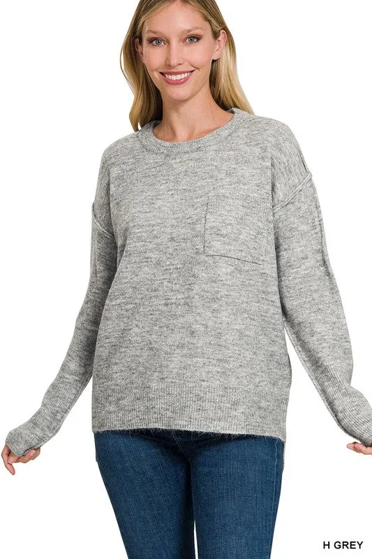 MELANGE HI-LOW HEM ROUND NECK SWEATER • MORE COLORS