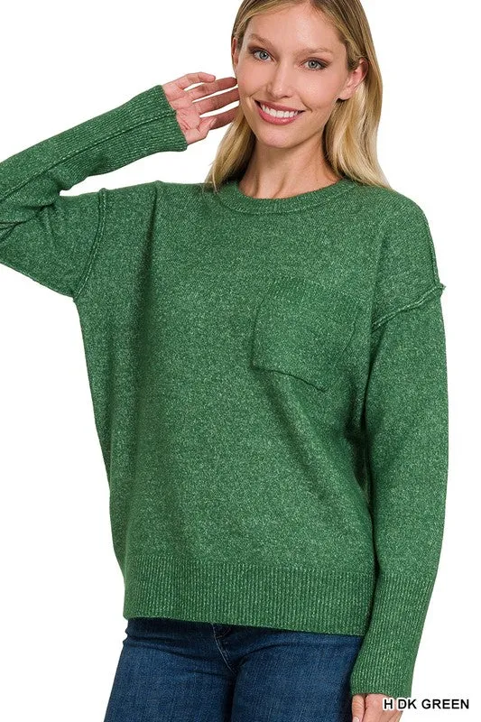 MELANGE HI-LOW HEM ROUND NECK SWEATER • MORE COLORS