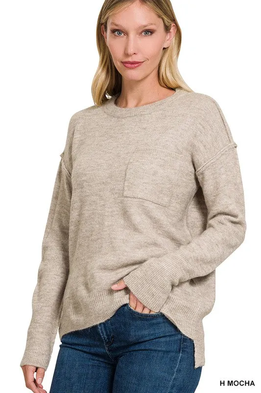 MELANGE HI-LOW HEM ROUND NECK SWEATER • MORE COLORS