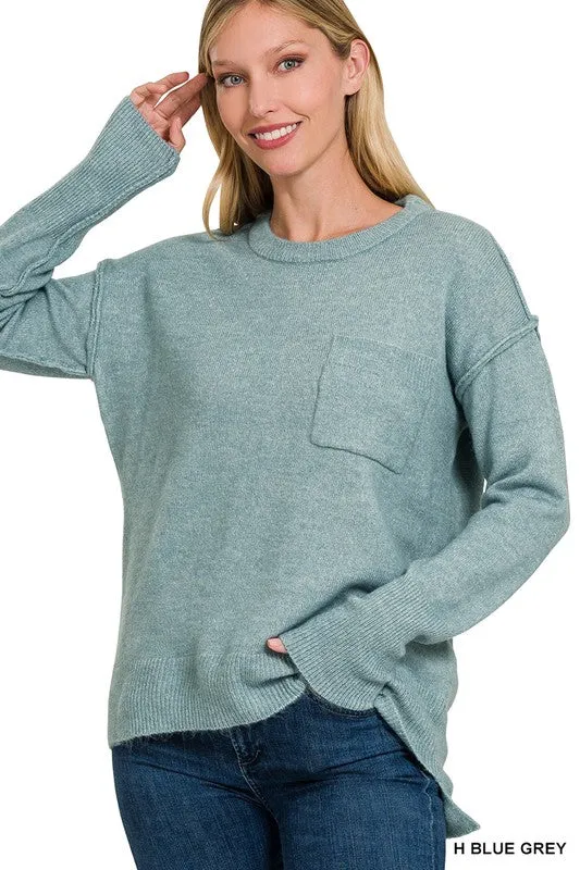 MELANGE HI-LOW HEM ROUND NECK SWEATER • MORE COLORS