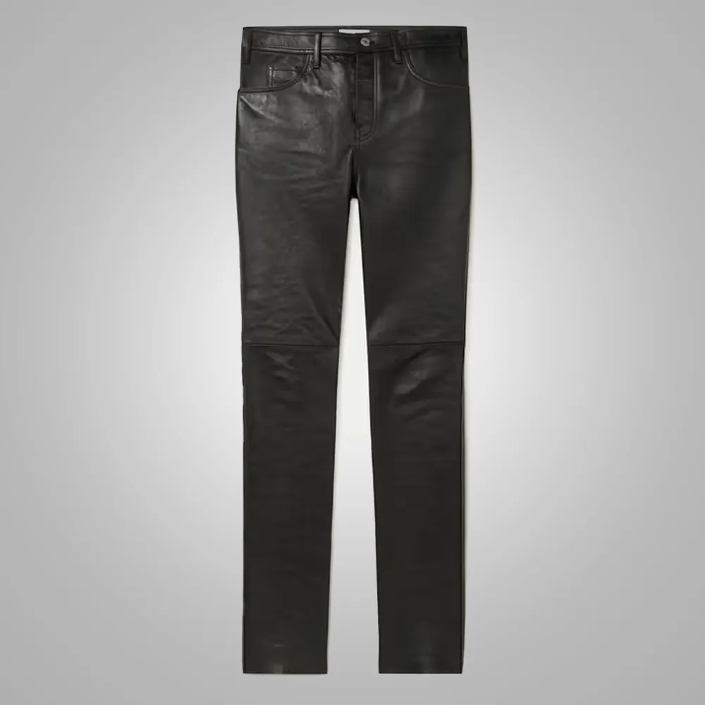 Mens Black Leather Sheep Skin Leather Biker Jeans Pant