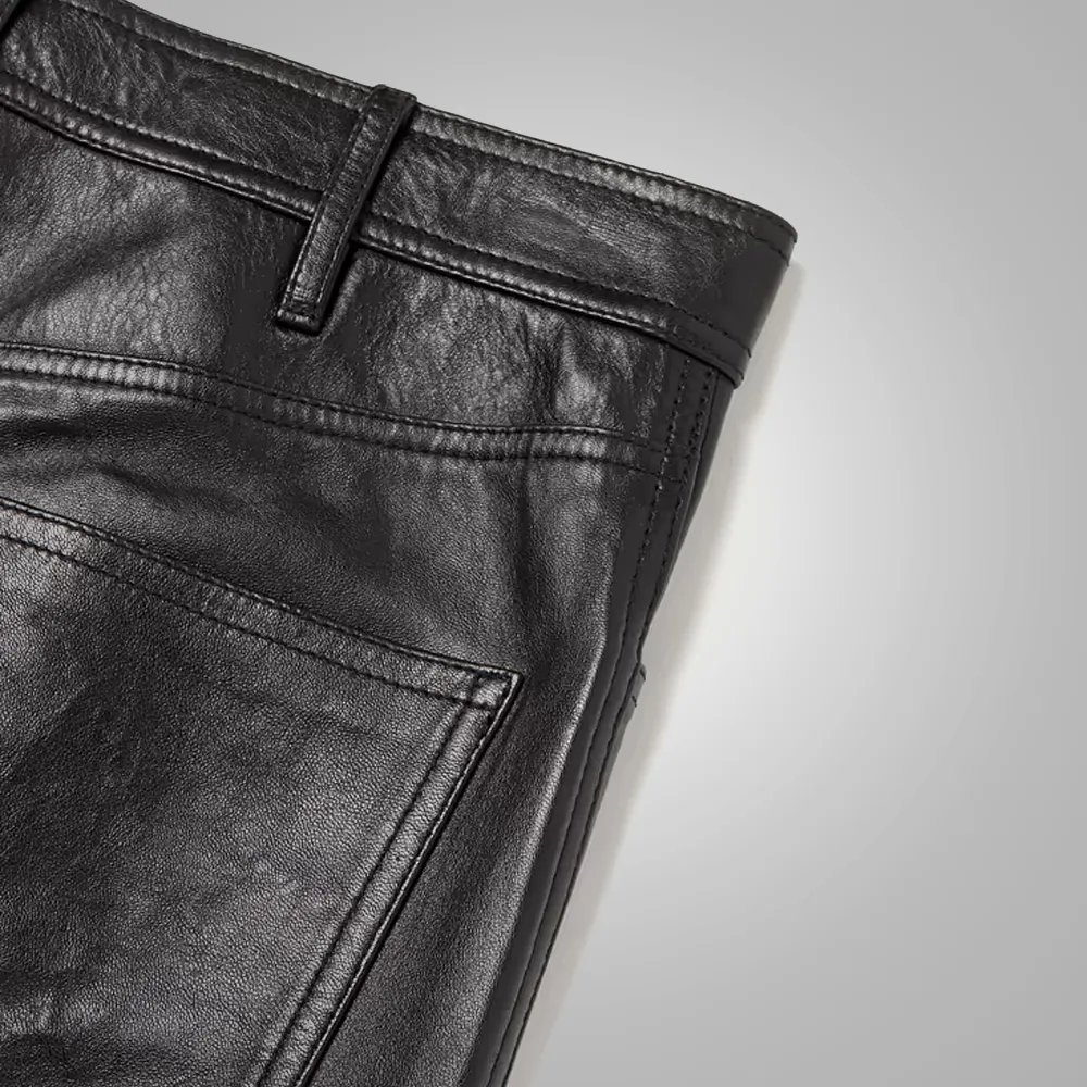 Mens Black Leather Sheep Skin Leather Biker Jeans Pant