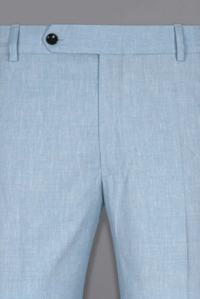 Men's Sky Blue Luxurious Pants Male Casual Solid Color Comfortable Quality Pure Color Trouser