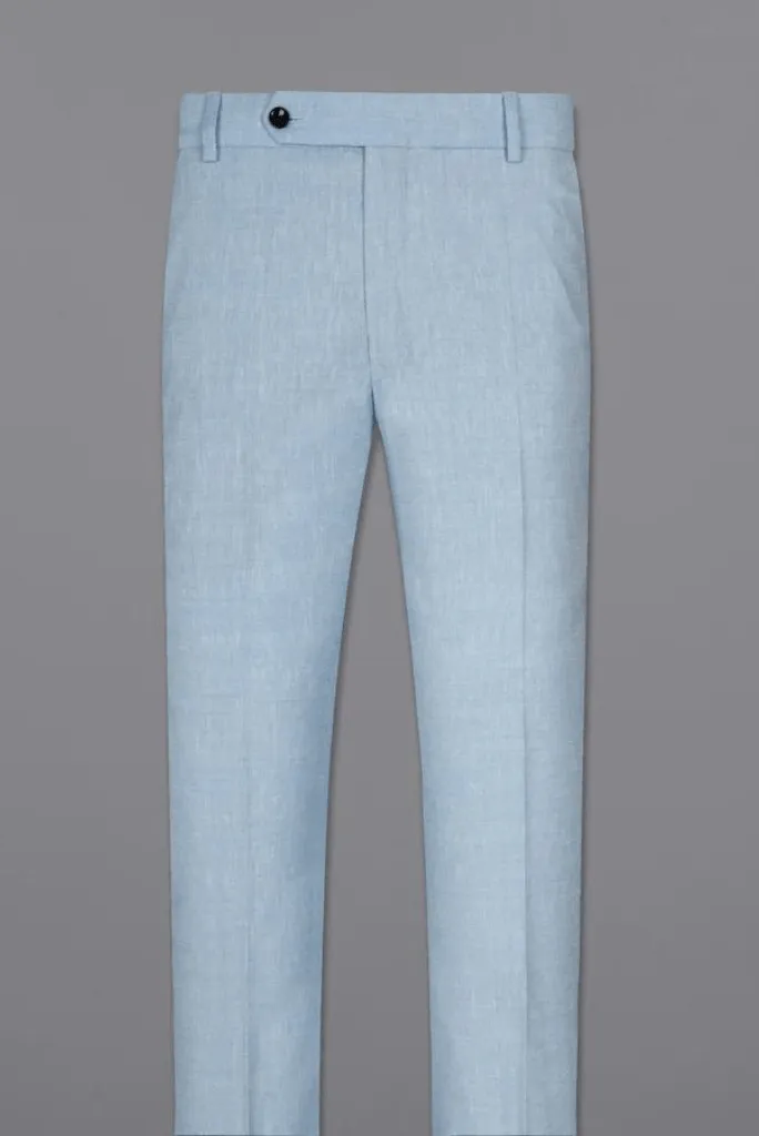 Men's Sky Blue Luxurious Pants Male Casual Solid Color Comfortable Quality Pure Color Trouser