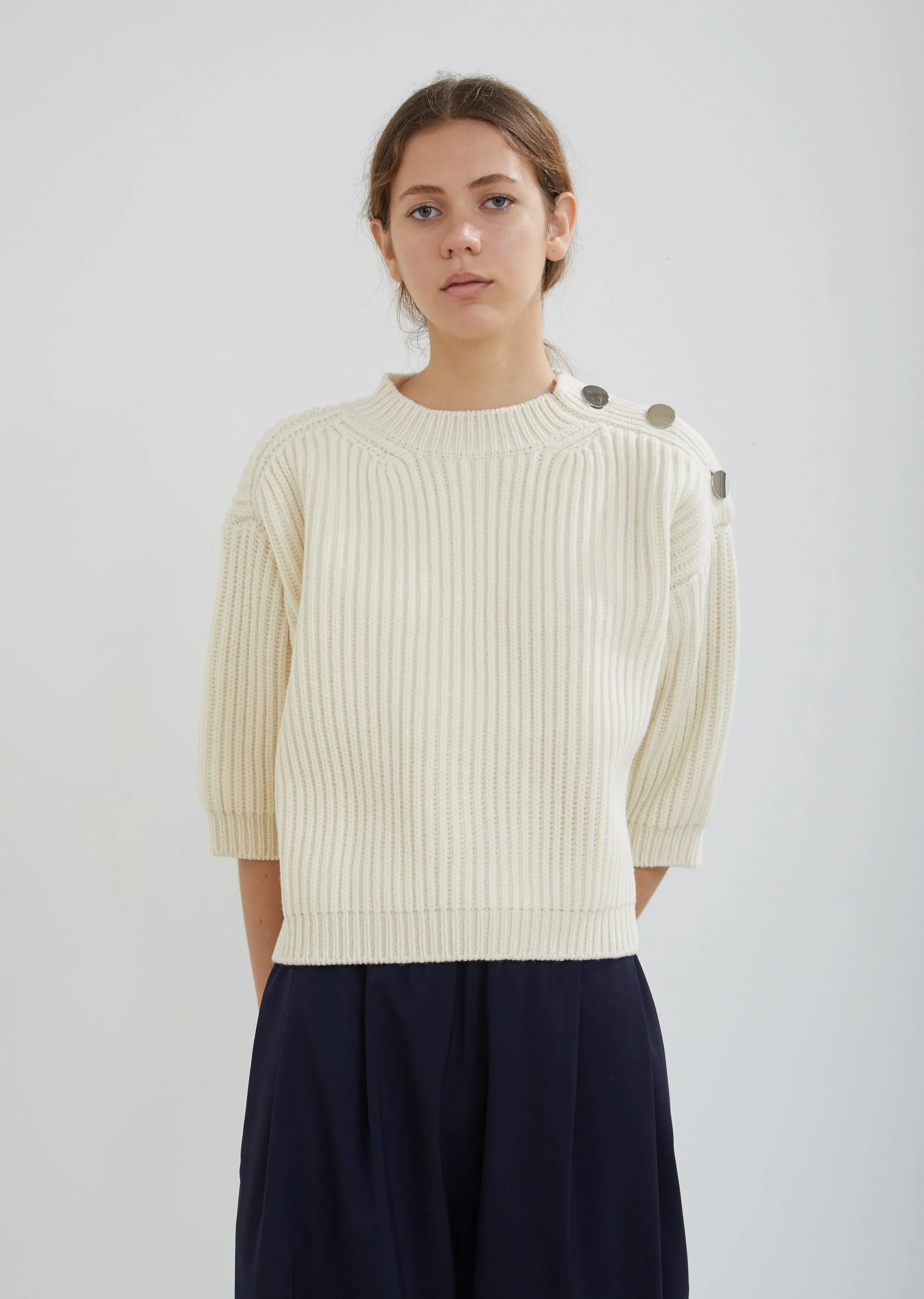 Moore Shoulder Buttoned Crew Neck Sweater