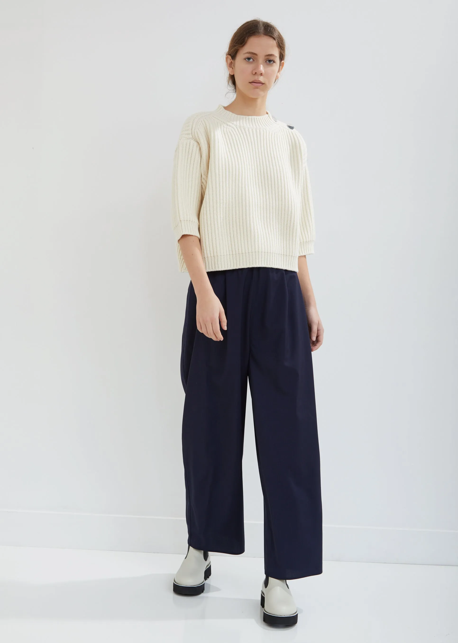 Moore Shoulder Buttoned Crew Neck Sweater