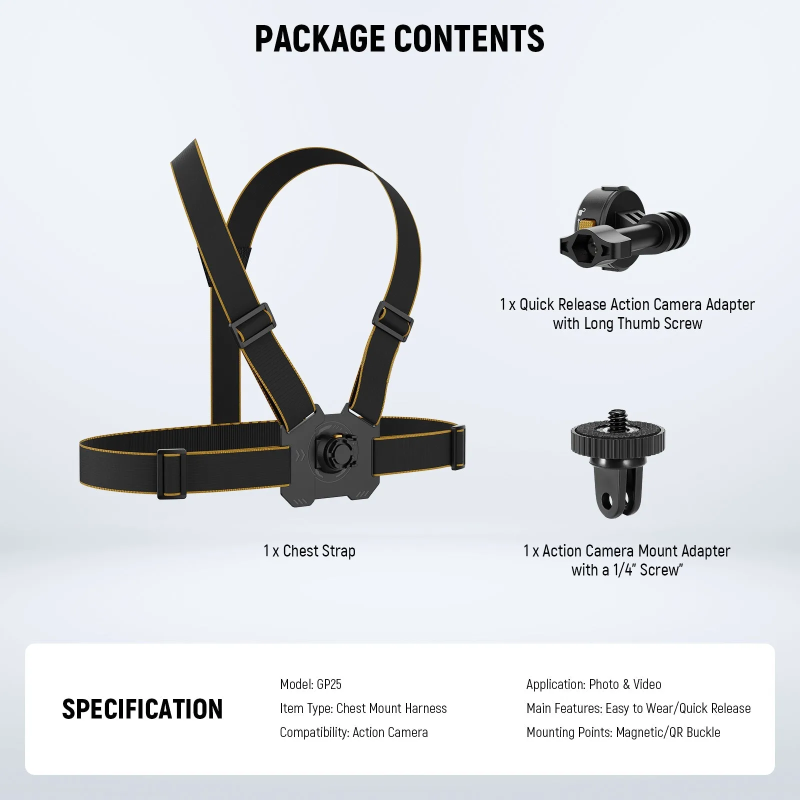 NEEWER GP25 Chest Mount Harness Chest Strap for Action Camera