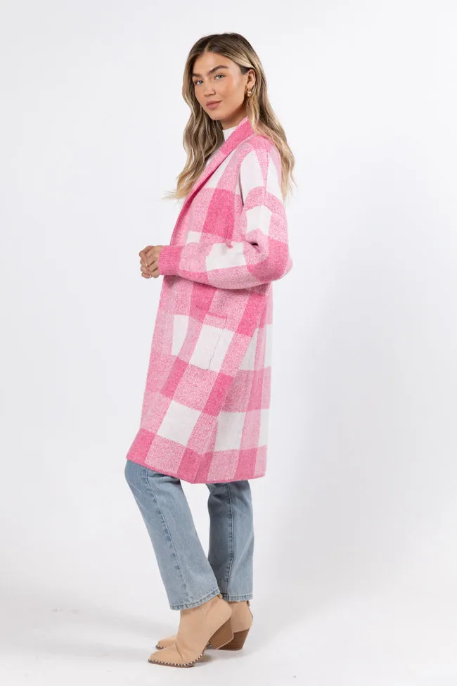 News To Me Pink Plaid Sweater Coat SALE