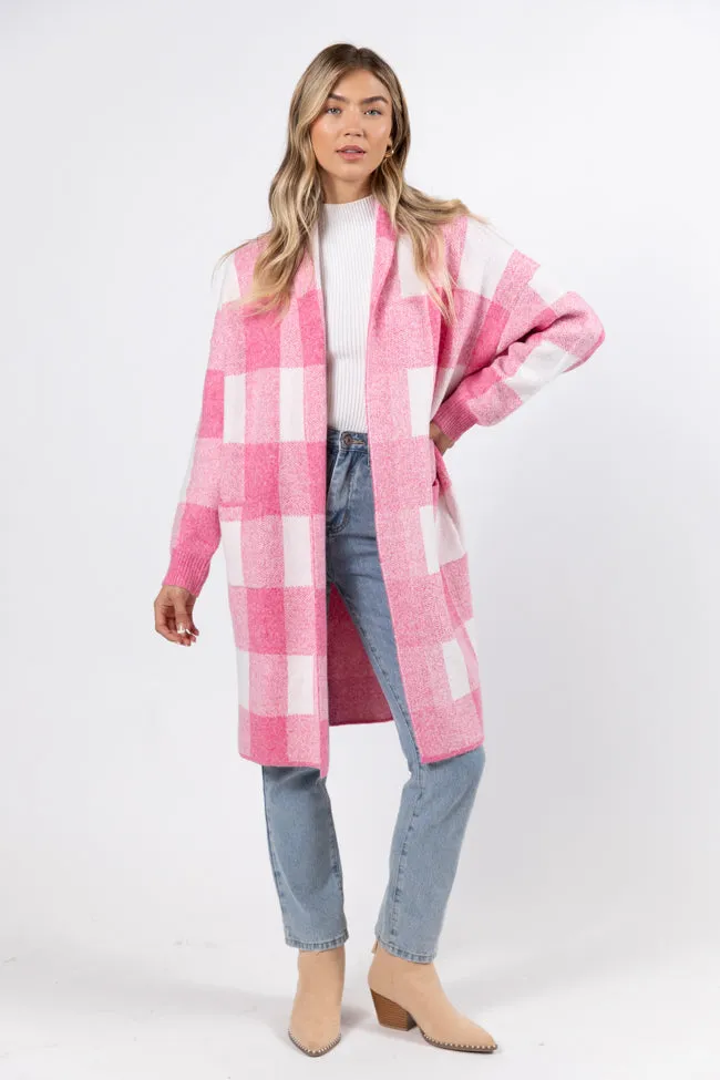 News To Me Pink Plaid Sweater Coat SALE