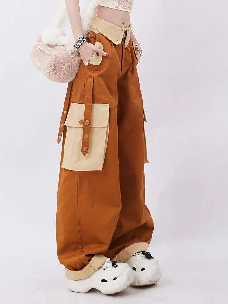 Orange Wide Leg Cargo Pants