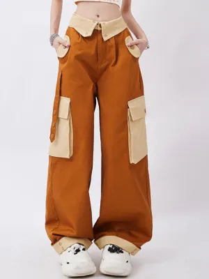 Orange Wide Leg Cargo Pants