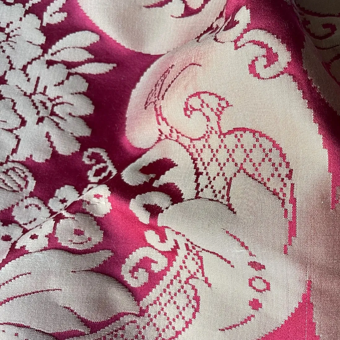 Ornate Hibiscus & Mellow Gold Silk Damask Jacquard